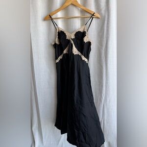 Vintage French Black Lace Slip Dress Contrast Lace Made in France S